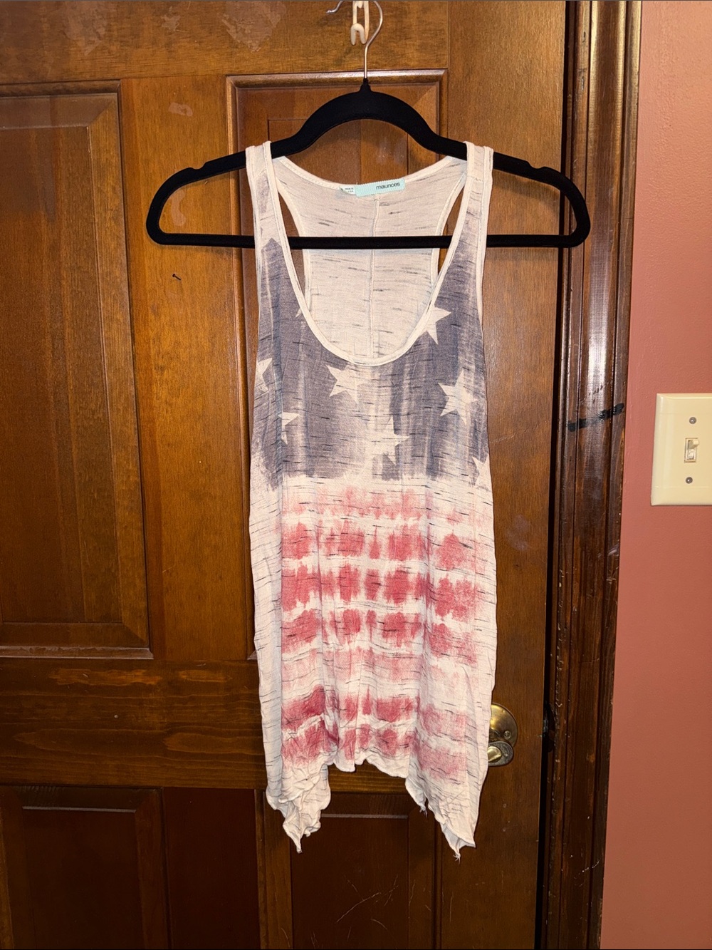 Maurices White, Blue & Red Tie-Dye Star Tank Top